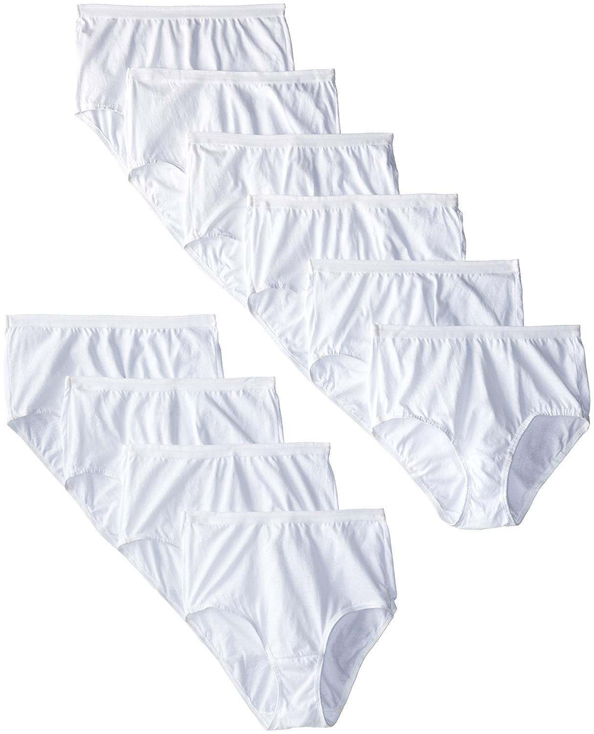 Fruit Of The Loom Womens Tag Free Cotton Brief Panties (Regular & Plus Size) Brief - 10 Pack - White 7 One Size
