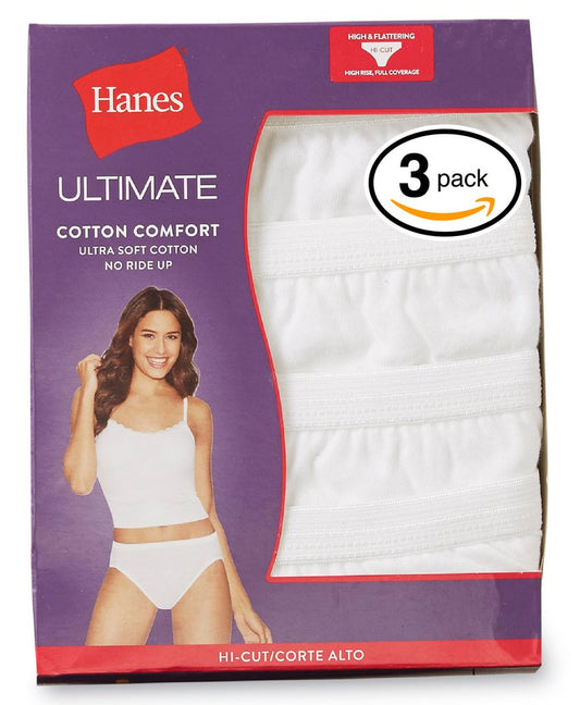 Hanes Women's 3Pack White Cotton Hi Cuts Ladies Panties Underwear 10
