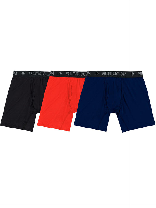Fruit of the Loom Men's Micro Mesh Boxer Briefs, Red/Navy/Black, X-Large
