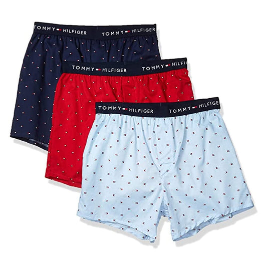 Tommy Hilfiger Mens Cotton Classics 3 Pack Slim Fit Woven Boxer Shorts, Medium Red (3 Pack), Medium US