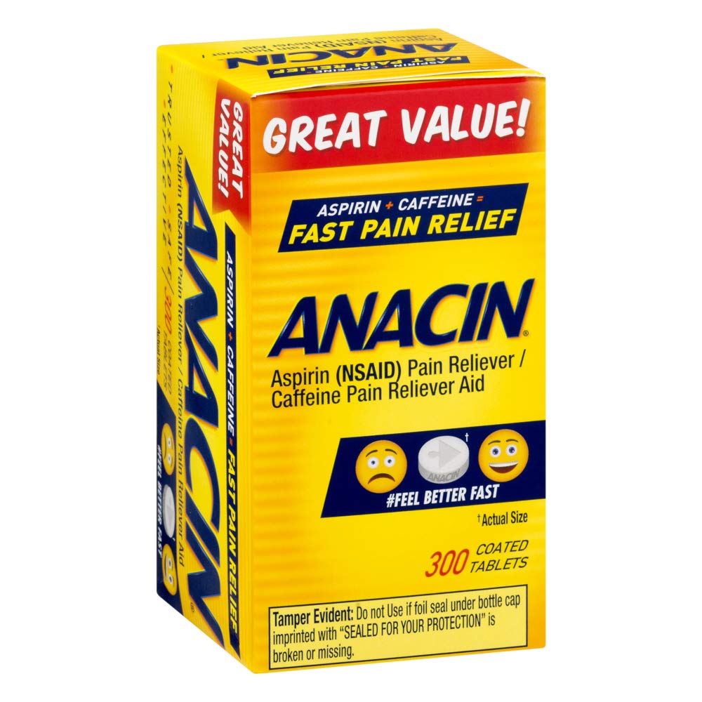 Anacin Fast Pain Relief Pain Reducer Aspirin Tablets, 300 Tablets, (Pack of 3)