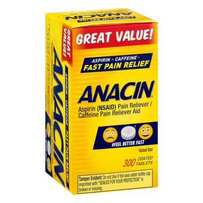Anacin Fast Pain Relief Pain Reducer Aspirin Tablets, 300 Tablets, (Pack of 3)