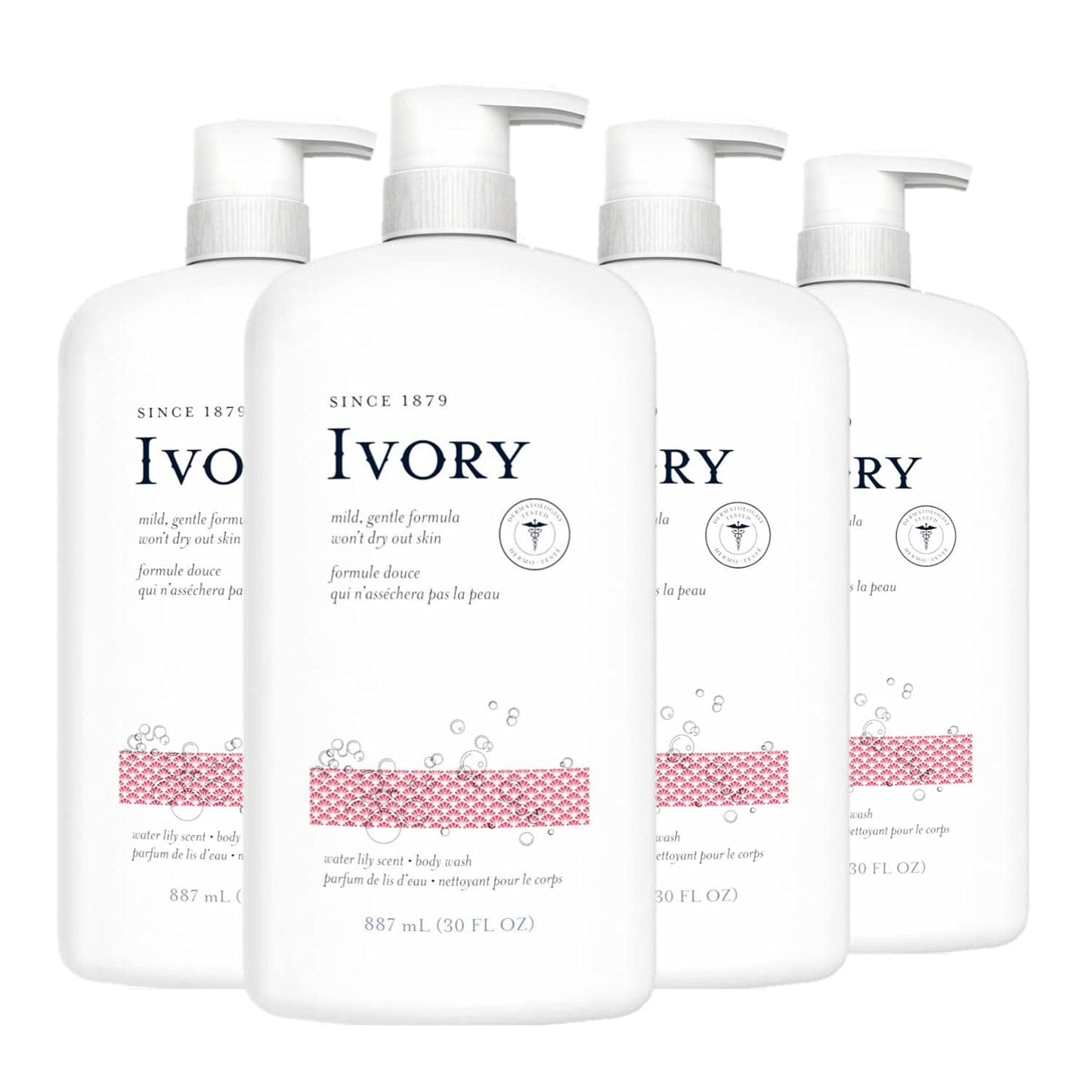 Ivory Clean Water Lily Body Wash, 100% Gluten, Paraben, And Phthalate Free, 30 Fl Oz (Pack Of 4)