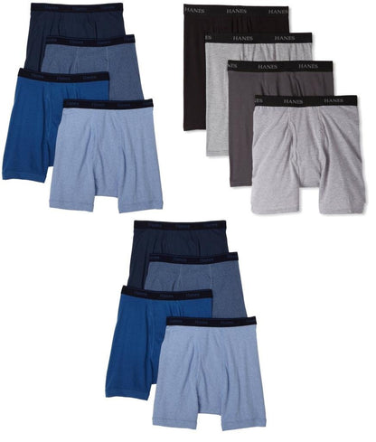 Hanes Men's 12-Pack Assorted Boxer Briefs 100% Cotton Underwear, Medium