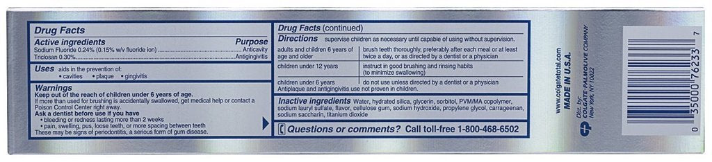 (PACK OF 15 TUBES) Colgate Total ADVANCED TOOTH WHITENING Toothpaste. Whitens & Removes Surface Stains! ANTI-CAVITY FLUORIDE, ANTI-GINGIVITIS & ANTI-PLAQUE! (Pack of 15 Tubes, 8.0oz each Tube)