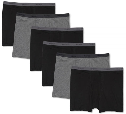 Hanes Big Men's Underwear Cotton BOXER BRIEFS 6-Pack Blacks/Gray 5XL #1227