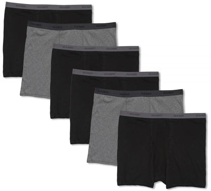 Hanes Big Men's Underwear Cotton BOXER BRIEFS 6-Pack Blacks/Gray 5XL #1227