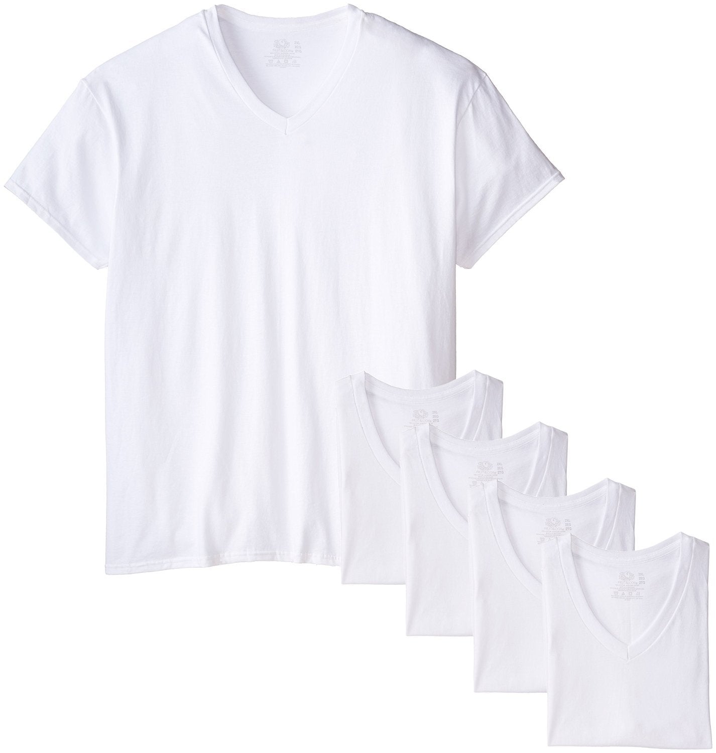 Fruit of the Loom Men's White V-Neck Tee 5-Pack - Big Sizes 2X, 3X (XX-Large)