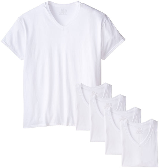 Fruit of the Loom Men's White V-Neck Tee 5-Pack - Big Sizes 2X, 3X (XX-Large)