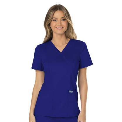 Cherokee Scrubs for Women Mock Wrap Top with 3 Pocket, Back Princess Seams WW610, XXS, White (Copy)