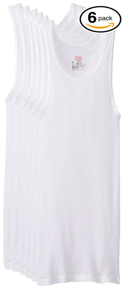 Hanes Men's 6-Pack White Tagless A-Shirts Tanks Tank Tops Undershirts - XL