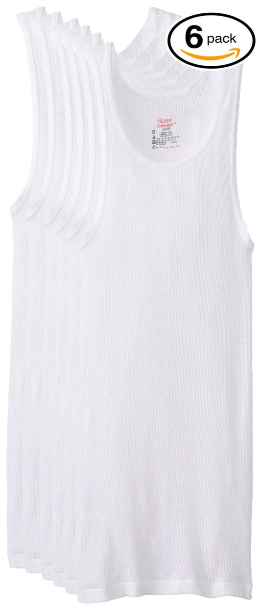 Hanes Men's 6-Pack White Tagless A-Shirts Tanks Tank Tops Undershirts - XL