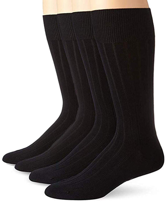 Melvado Mens Crew Socks Cotton Rich Everyday Dress Socks Set (Black 4-Pack)