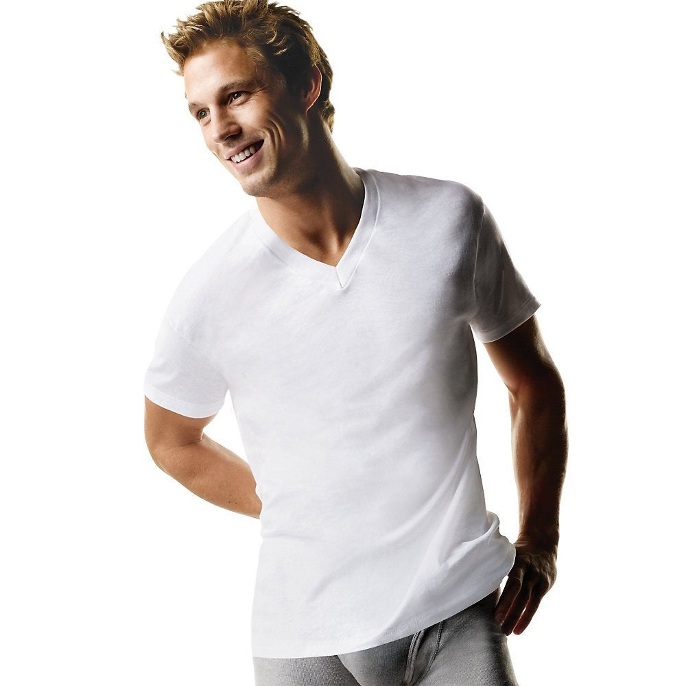 Hanes Men`s ComfortSoft Tagless V-Neck T-Shirt (6 Pack),White,3XL US
