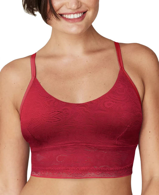 Maidenform All-Over Lace Longline Wirefree Crop Tank Top Style Bralette Sexy Underwear for Women, Spice Market Red, X-Large