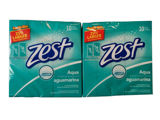 Zest Aqua Bar Soap 5 Oz, Bonus Size Bars 25% Larger, 10 Bar Pack (Pack of 2) 20 Bars Total