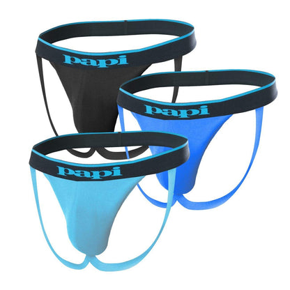papi Men's 3-Pack Jockstrap, Athletic Supporter, Breathable Male Workout Underwear, Lychee/Prince Blue/Black, X-Large
