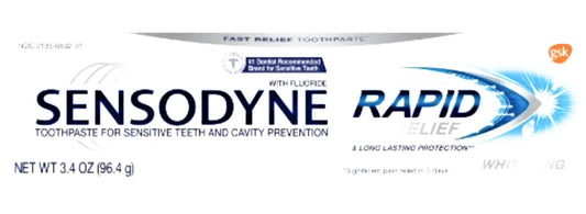 Sensodyne Fluoride Whitening Toothpaste, Rapid Relief and Long Lasting Protection, for Sensitive Skin, 3.4 Ounce (Pack of 3)
