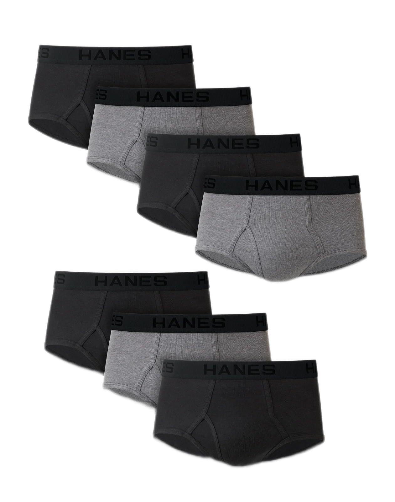 Hanes Men's Briefs 7 Pack, Black/Grey, Small