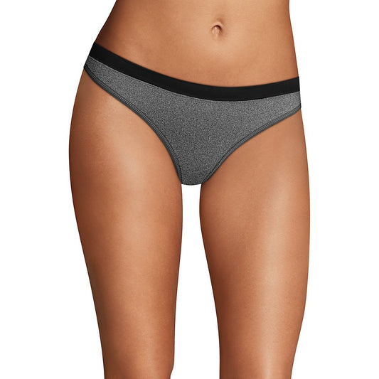 Maidenform Women's Sport Thong, Painterly wash Grey Print/Black Heather, 7