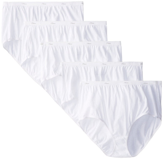 Hanes Women's Core Cotton Extended Size Brief Panty (Pack of 5) (White, 6)