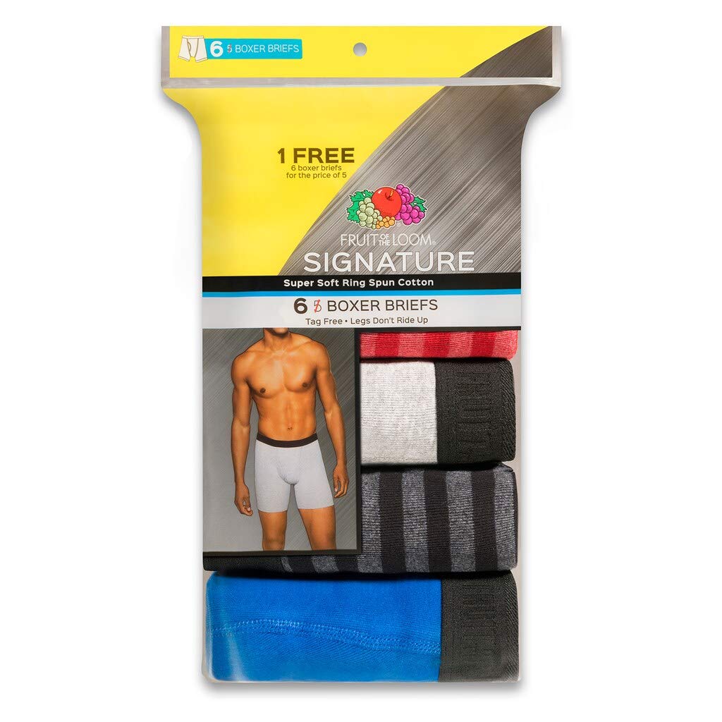 Fruit of the Loom Men's Boxer Briefs Signature Collection 6-Pack Super Soft Ring Spun Cotton