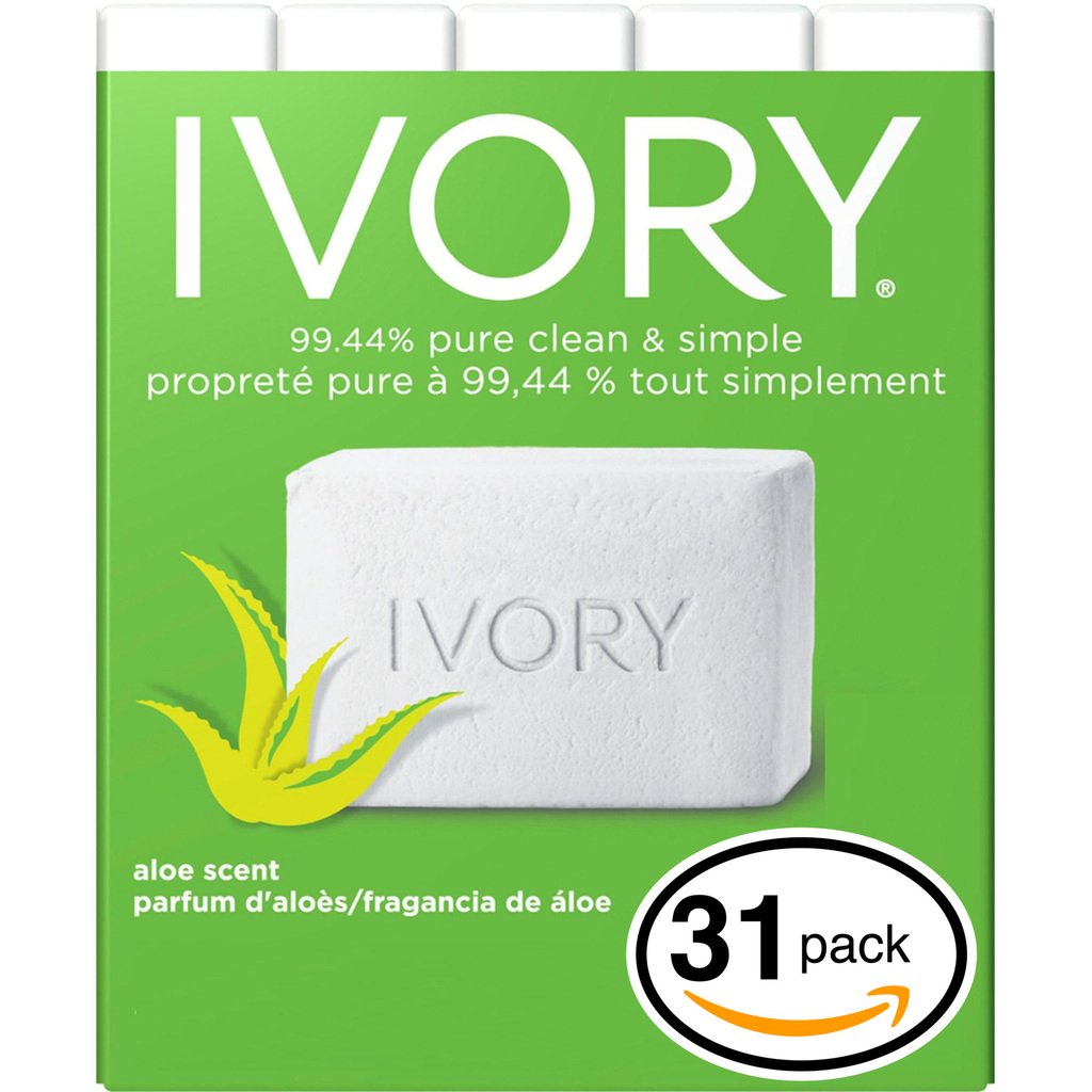 (PACK OF 31 BARS) Ivory ALOE SCENT Bar Soap for Men & Women. 99.44% PURE! Free of Dyes & Heavy Perfumes! Healthy Skin for Hands, Face & Body! (31 Bars, 3.10oz Each Bar)