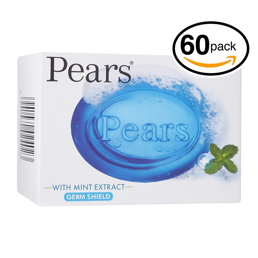 (PACK OF 60 BARS) Pears Transparent Soap SPEARMINT EXTRACT & MENTHOL. Cleansing with a cooling sensation! For Healthy Feeling Skin. Great for Hands, Face & Body! (60 Bars, 4.4oz Each Bar)