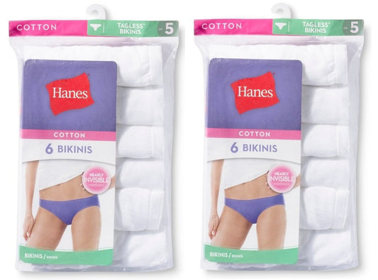 Hanes Women's 12Pack 100% Cotton BIKINI Underwear Ladies Panties, White 9