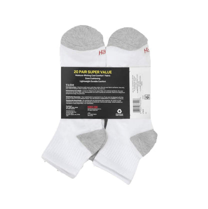 Hanes Men's Ankle Super Value Socks 20pk - (White/Gray, 6-12)