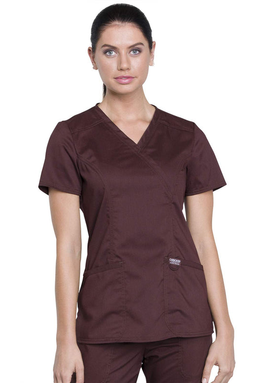 Cherokee Workwear Revolution Women's WW610 Mock Wrap Top-Espresso -Small