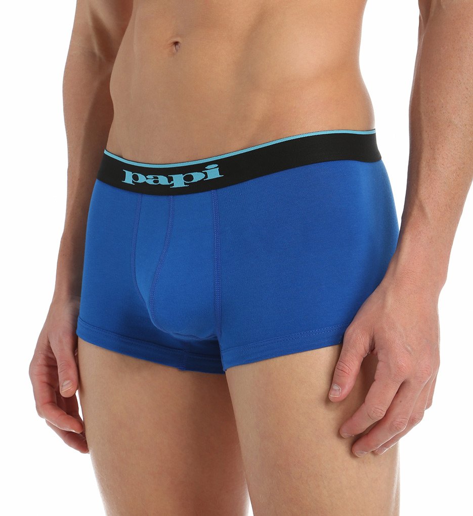 papi Stylish Brazilian Solid and Print Trunks (3-Pack of Men's Underwear), Black/Cobalt/Blue, Medium