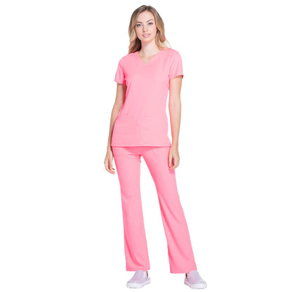 HeartSoul Break On Through Women's Pitter-Pat V-Neck Solid Scrub Top Large Flamingo