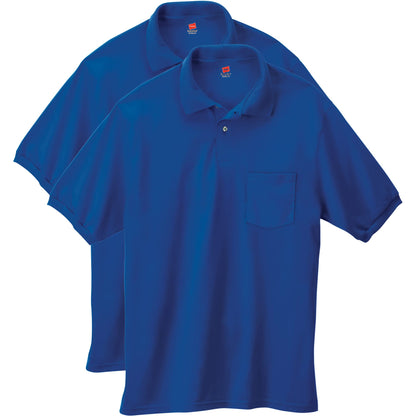 Hanes Men's Short-Sleeve Jersey Pocket Polo (Pack of 2), Navy, 4X-Large