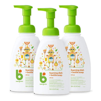 Babyganics Foaming Dish & Bottle Soap, Pump Bottle, Fragrance Free, Plant-Derived Cleaning Power, Removes Dried Milk, 16 Fl Oz, (Pack of 3), Packaging May Vary