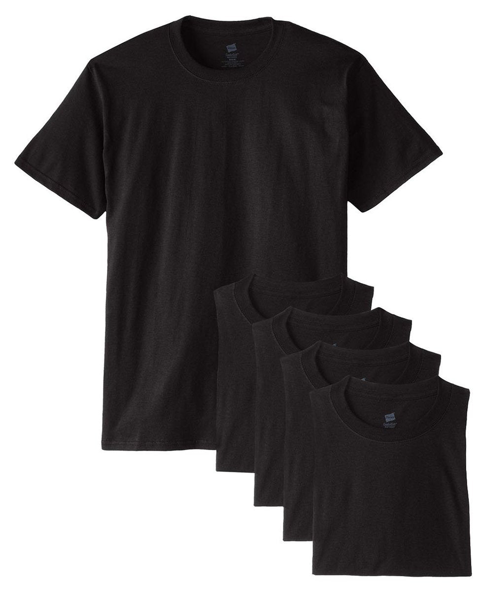Hanes Mens 5.2 oz. ComfortSoft Cotton T-Shirt(5280)-BLACK-XL-5PK