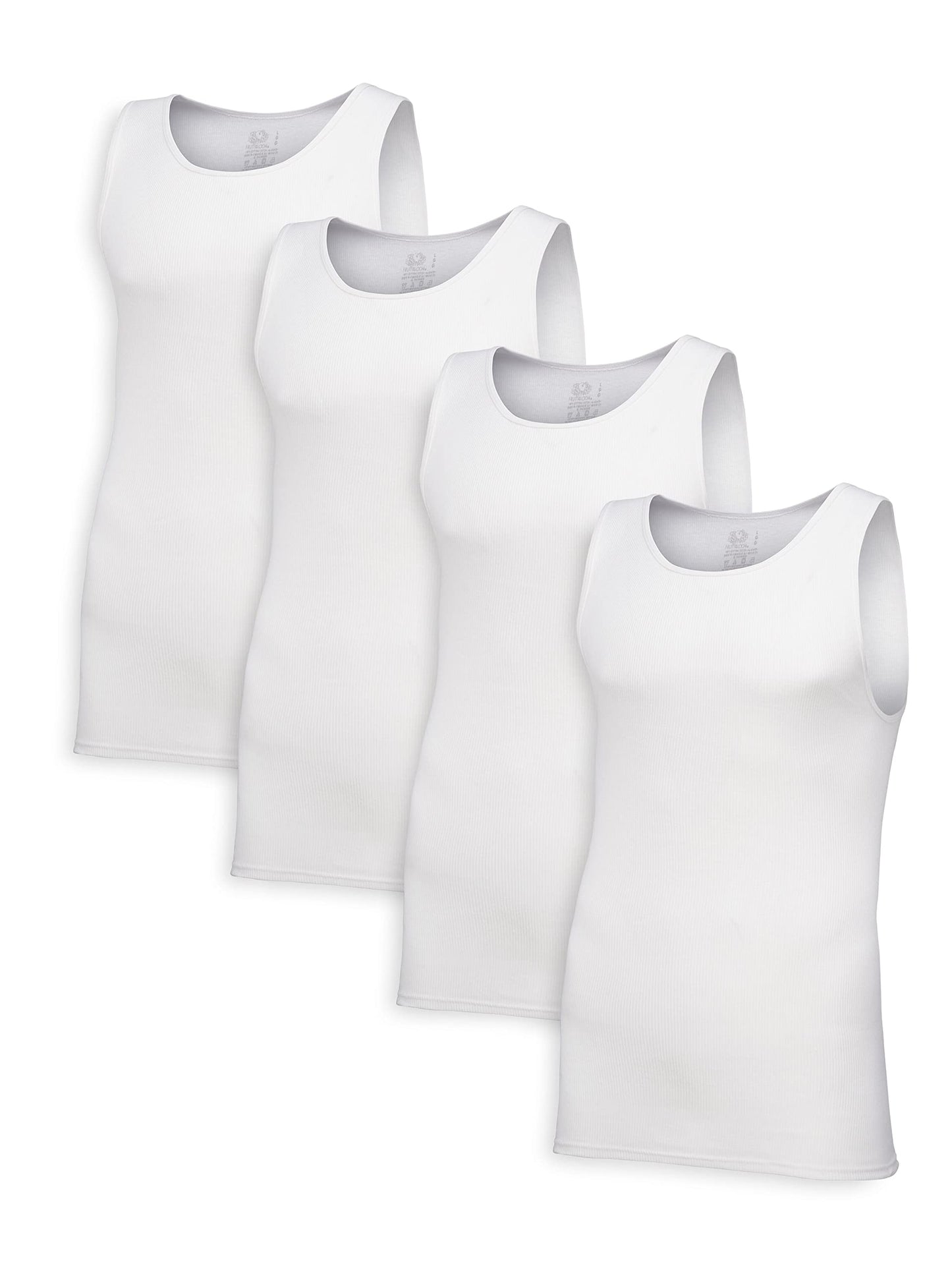 Fruit of the Loom Men's Tag-Free Cotton Undershirts, Regular-Tank-4 Pack White, X-Large