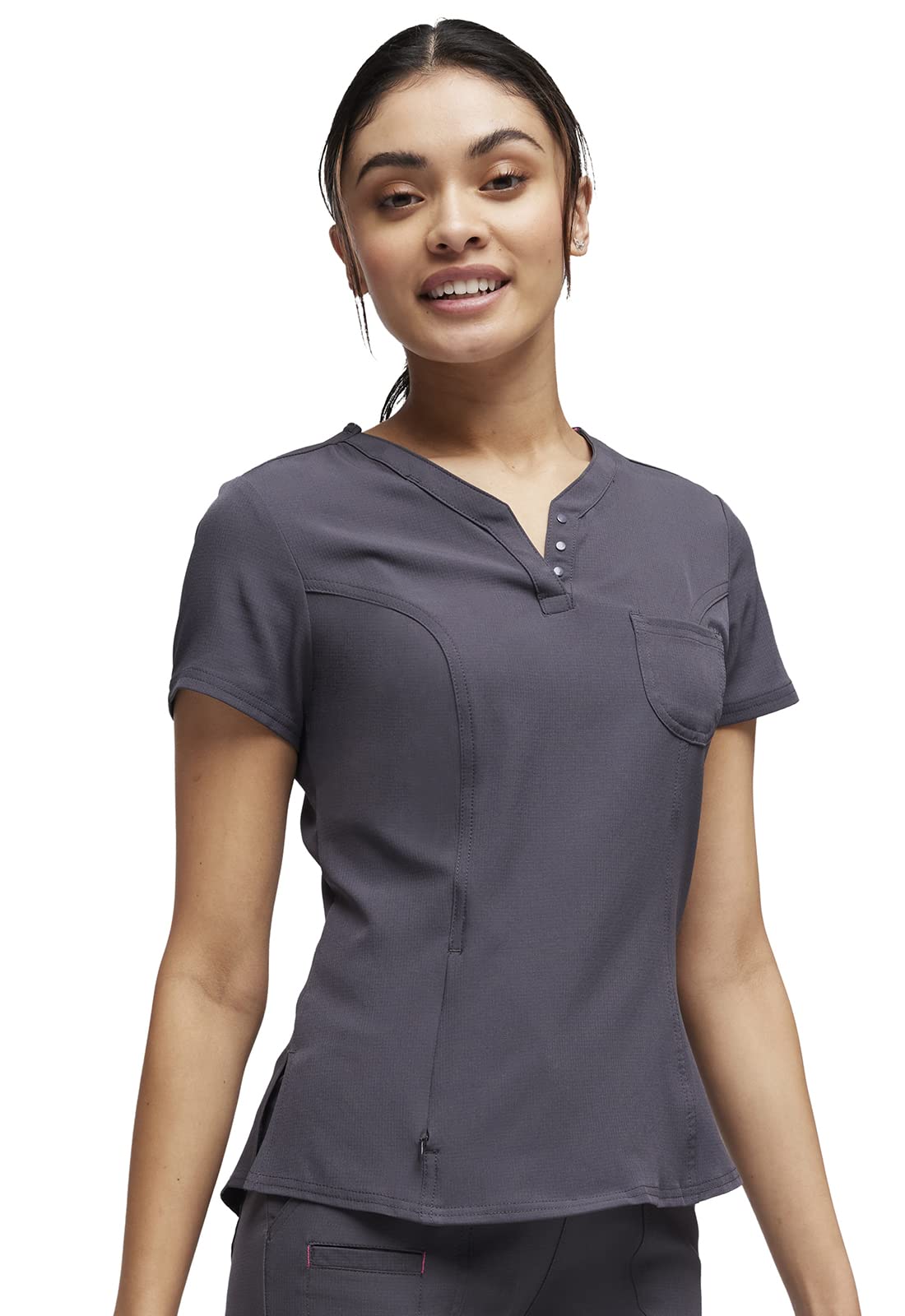 HeartSoul Tuckable V-Neck Medical Scrubs for Women, Performance Fabric Plus Size HS710, 2XL, Pewter