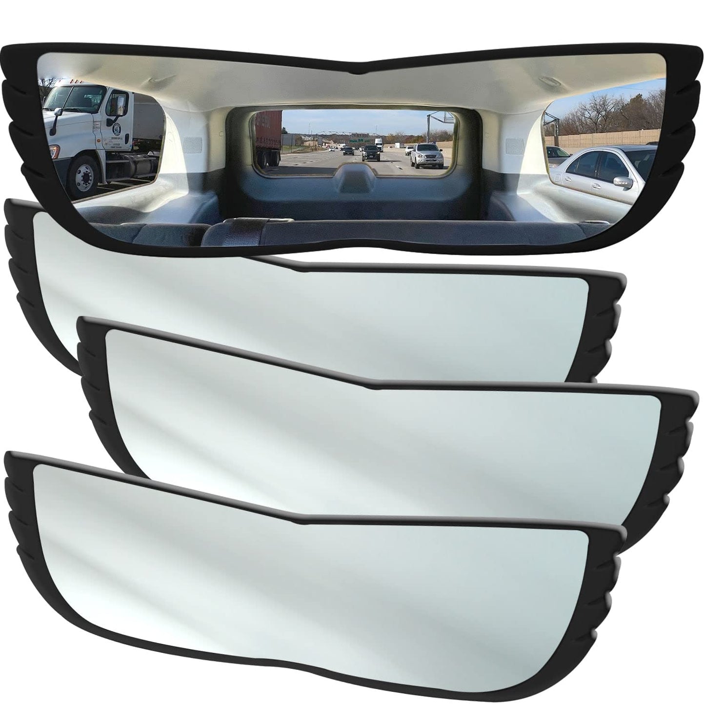 Angel View Wide-Angle Rearview Mirror, As Seen On TV Black Convex Car Mirror Installs in Seconds and Fits Most Cars, SUVs & Trucks, Holiday Gift, 4 Pack