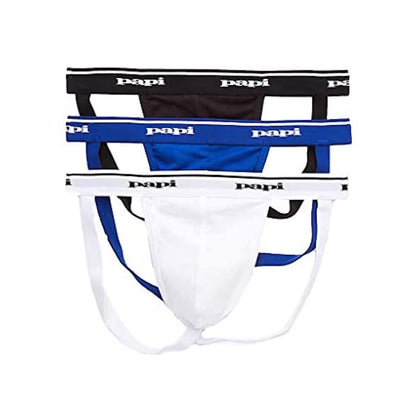 papi Men's 3-Pack Jockstrap, Athletic Supporter, Breathable Male Workout Underwear, Lychee/Prince Blue/Black, X-Large