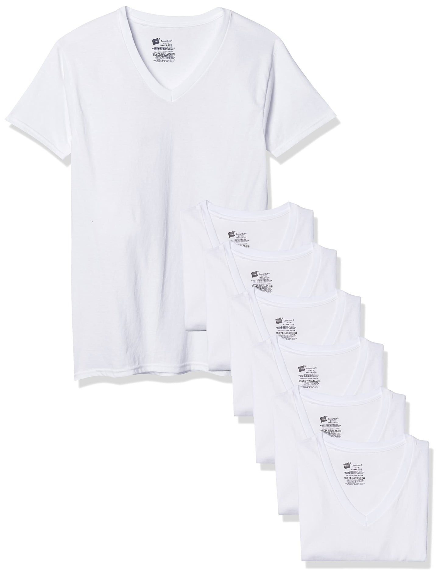 Hanes Men's Red Label '7 Pack' ComfortSoft V-Neck T-Shirt (White, X-Large Tall)