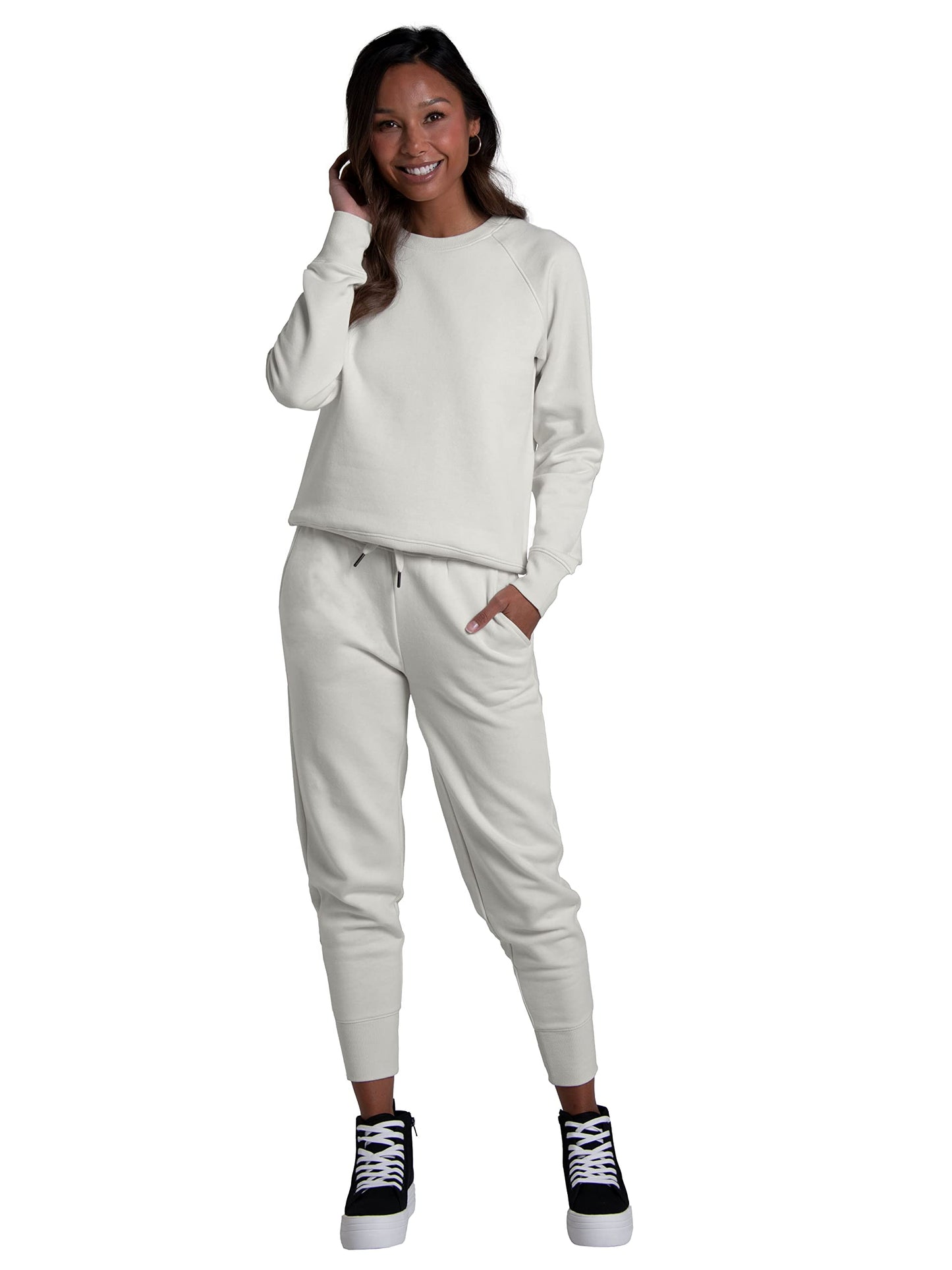 Fruit of the Loom Women's Crafted Comfort Sweatshirts, Pants, & Tri-Blend Tees, French Terry Joggers-Athletic Heather, Medium