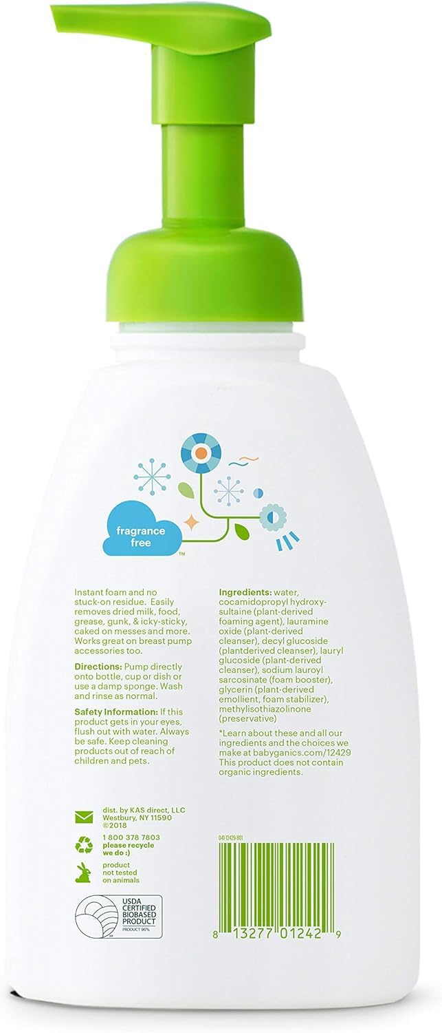 Babyganics Foaming Dish Soap, Pump Bottle, Fragrance Free, 16 oz.