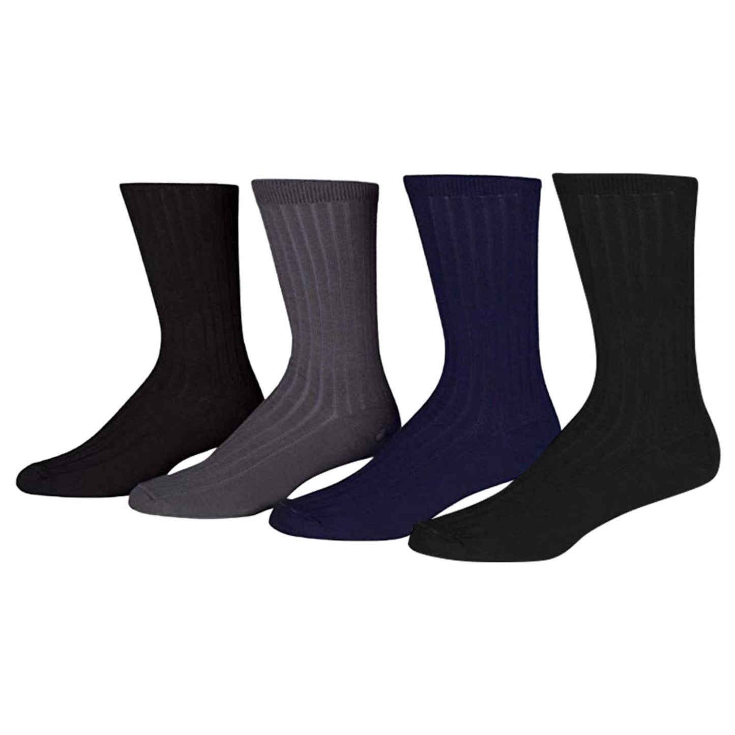 Melvado Mens Crew Socks Cotton Rich Everyday Dress Socks Set (Black 4-Pack)