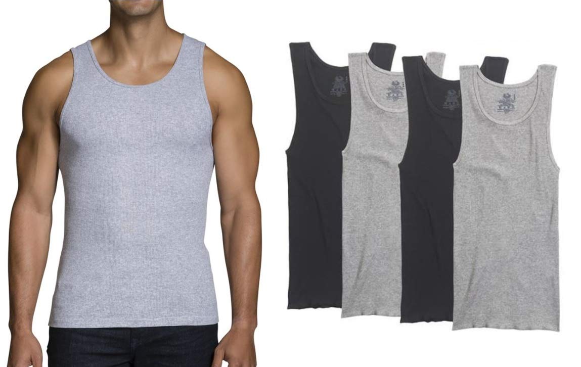 Fruit of the Loom Men's 100% Cotton A-Shirts Tank Tops Undershirts (Assorted Solids, Small)