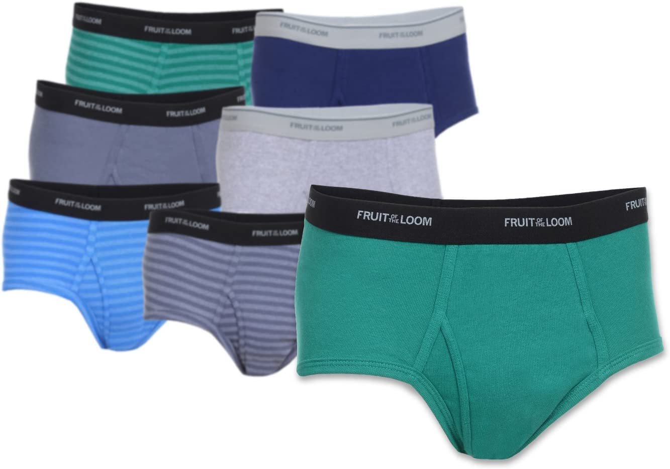 Fruit of the Loom Men's Fashion Briefs 12-Pack Value MYSTERY COLORS Cotton Waistbands Vary Large Assorted