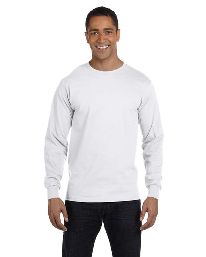 Hanes Long Sleeve Beefy-T T-Shirts (Medium, White)