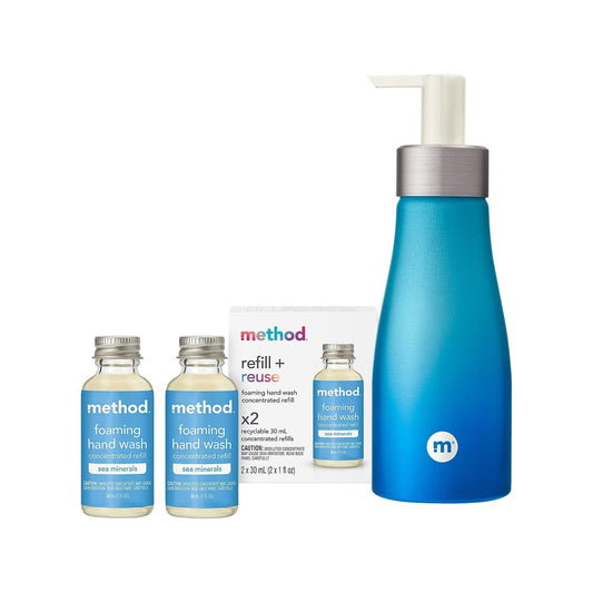 Method Foaming Hand Wash Concentrates Starter Kit, Sea Minerals, 1 Reusable 10 fl oz Bottle and 2 Recyclable 1 fl oz Refills