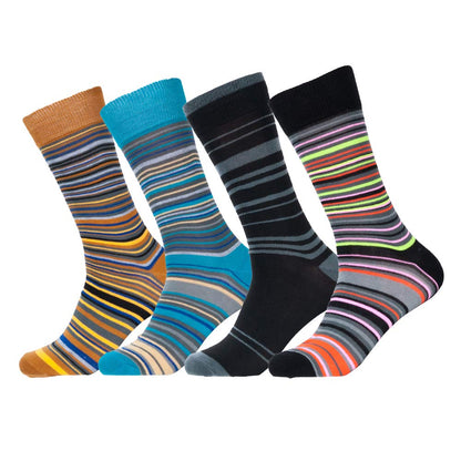 Melvado Mens Dress Socks 4 Pack, Cotton Rich Colorful Patterned Striped Dress Socks