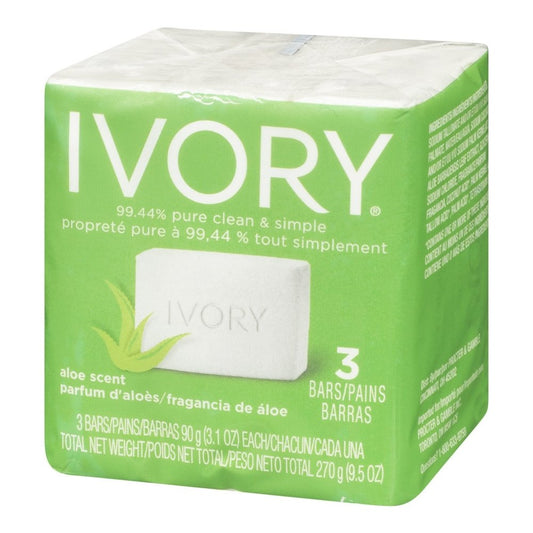 (PACK OF 3 BARS) Ivory ALOE SCENT Bar Soap for Men & Women. 99.44% PURE! Free of Dyes & Heavy Perfumes! Healthy Skin for Hands, Face & Body! (3 Bars, 3.10oz Each Bar)